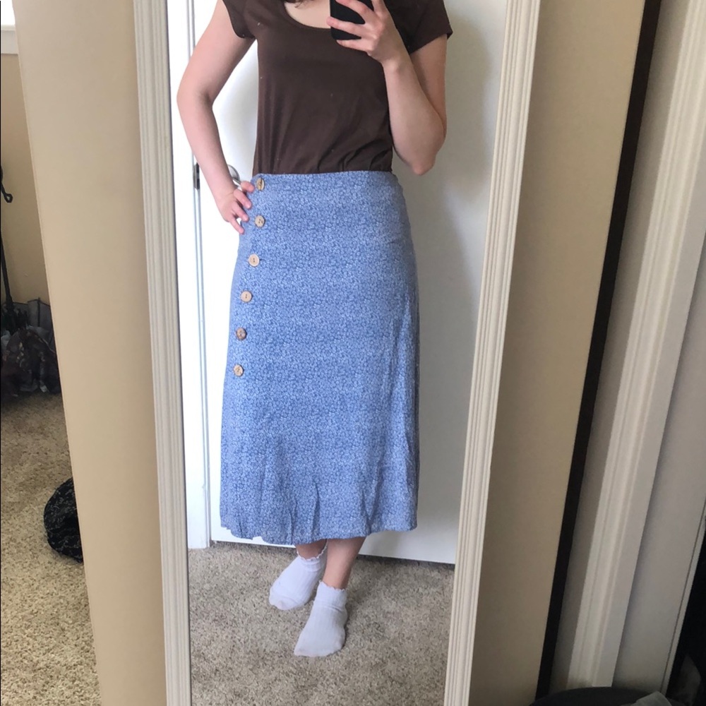 Elegant Blue floral Button-Down Skirt size Large Cotton Candy LA